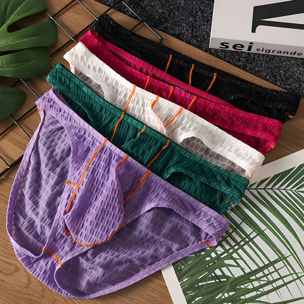 Men's low waist lace briefs in five colours - white, black, green, rose red, light purple
