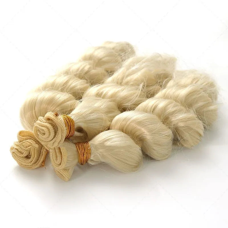 Golden synthetic hair weft wig in 18in, 20in, and 22in lengths for ladies