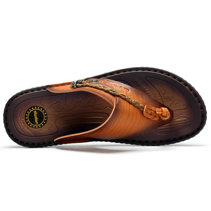 Men's dark blue herringbone pattern outdoor slippers with rubber sole, size 46