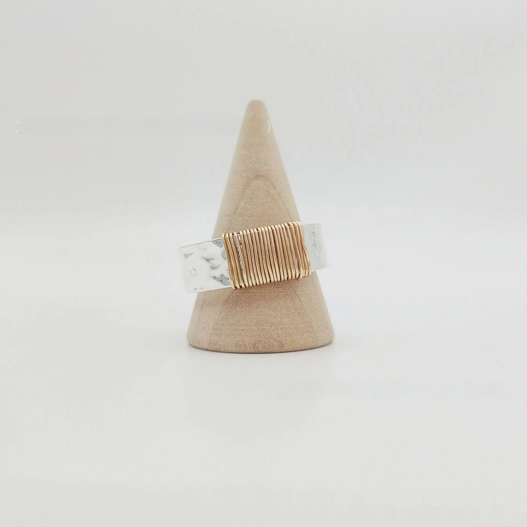 Copper vintage ring bracelet with irregular coil geometric design in silver golden electroplated finish