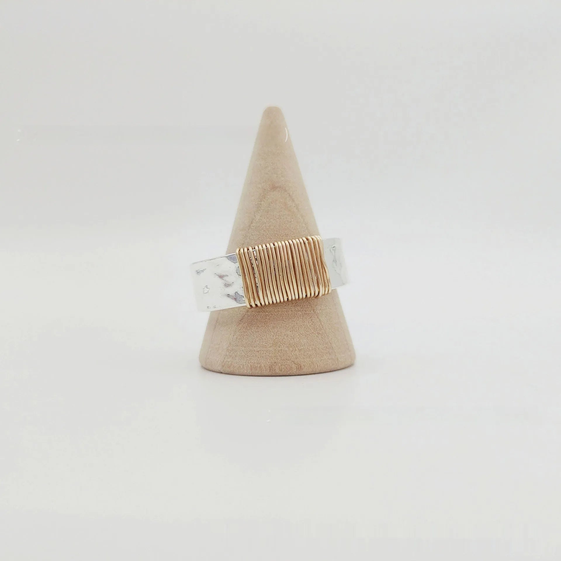 Copper vintage ring bracelet with irregular coil geometric design in silver golden electroplated finish