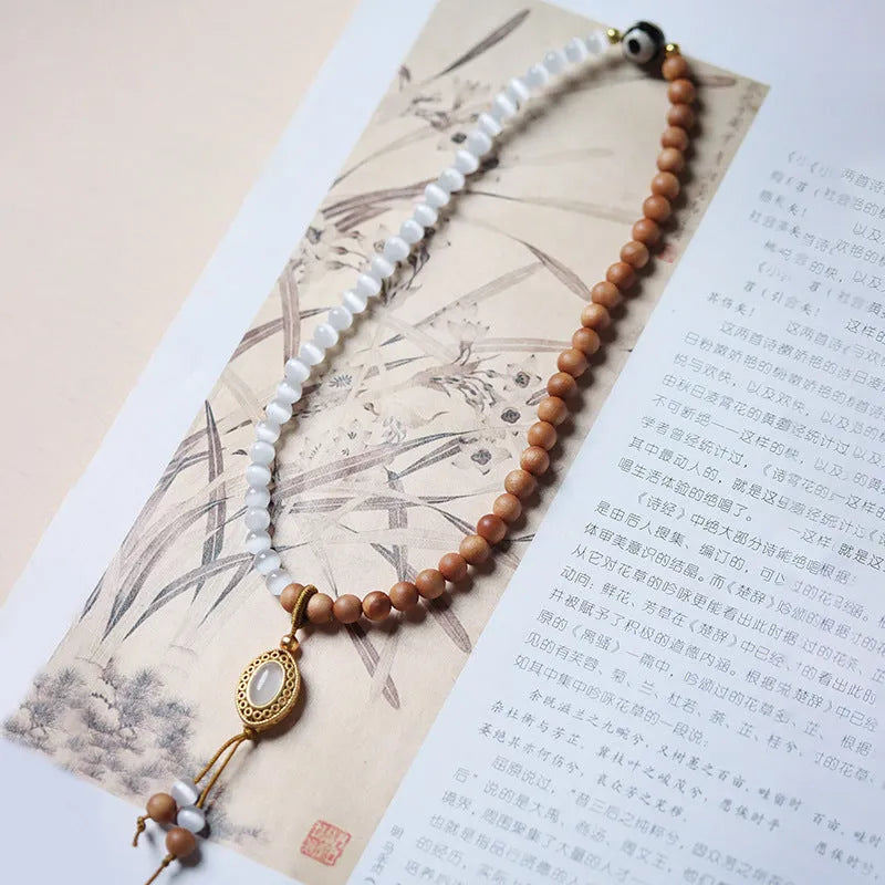Polished sandalwood opal double ring women's bracelet in Barbie sandalwood double circle opal Tibetan beads colour
