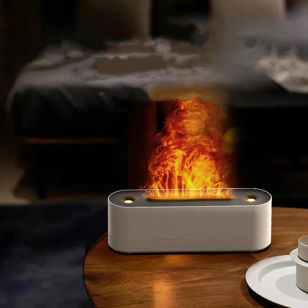 Black Flame Air ultrasonic humidifier emitting cool mist with multicolour LED flame light effect