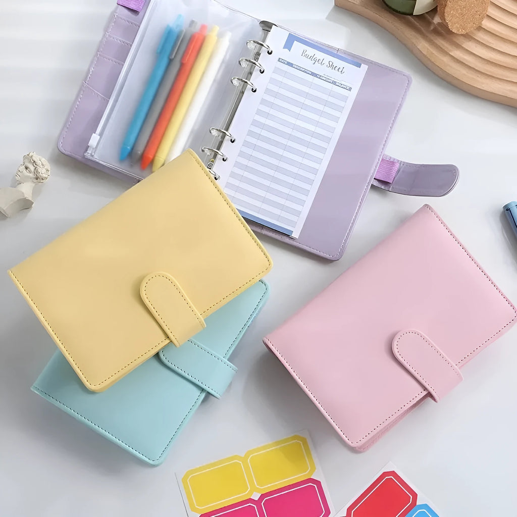 PU leather A5 zipper bag for loose-leaf binders in solid colour options