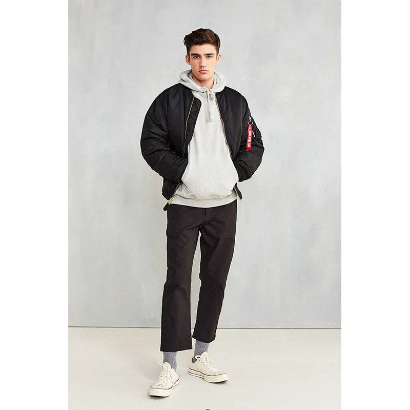 Men's loose fit pilot jacket in Army Green with cotton padding and double-sided wear-resistant nylon construction
