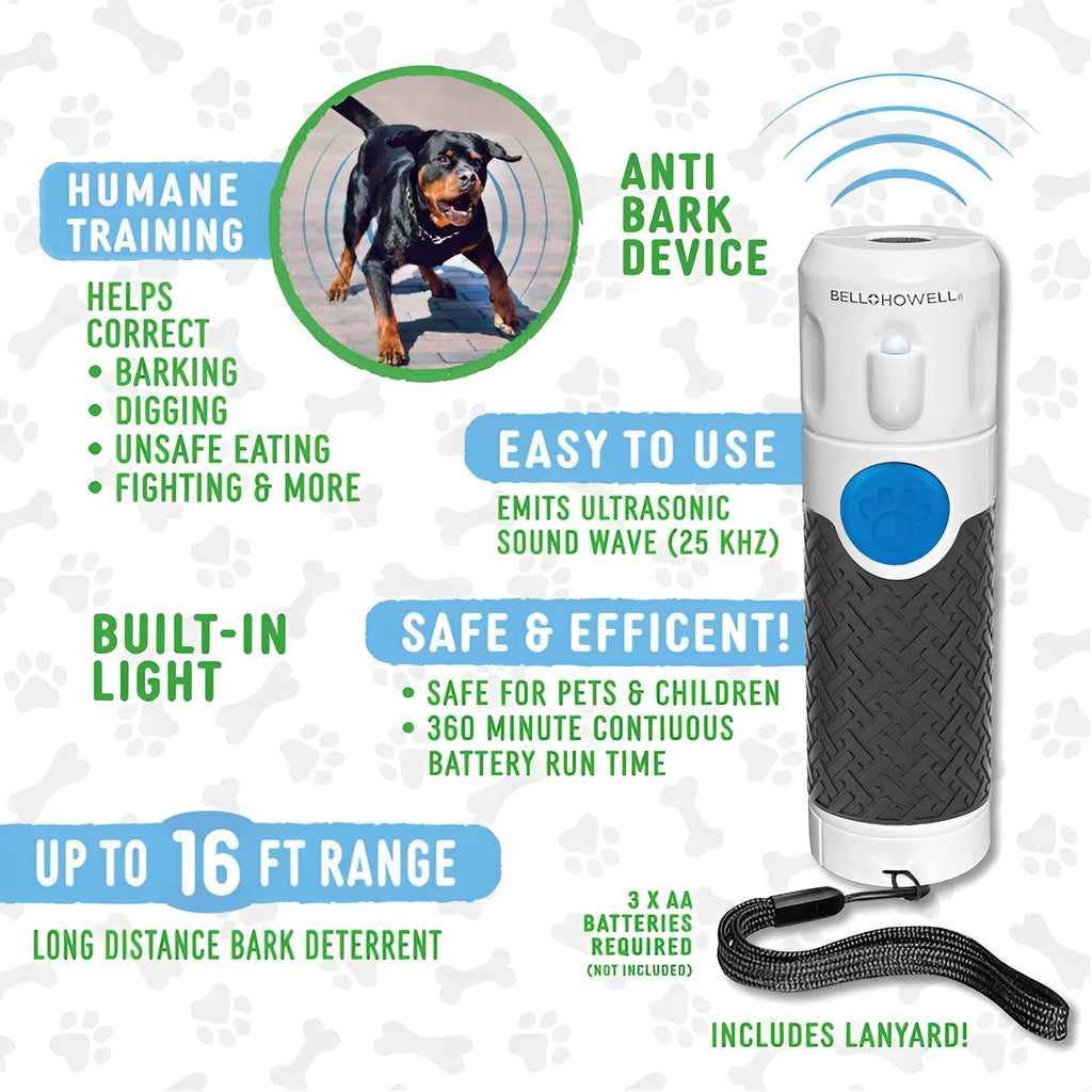 White handheld ultrasonic dog bark control trainer device with compact design