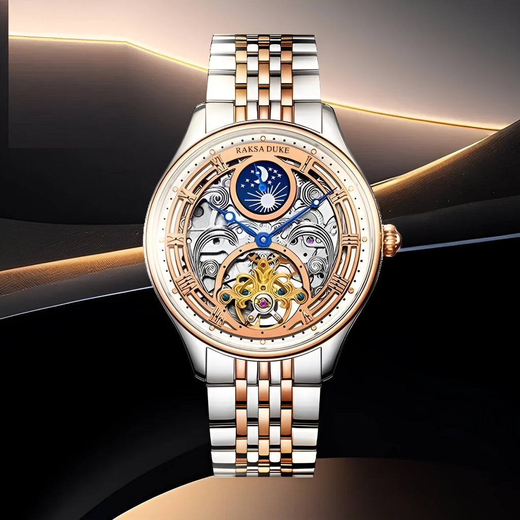 6100 hollow business leisure waterproof watch for men with steel strap in white