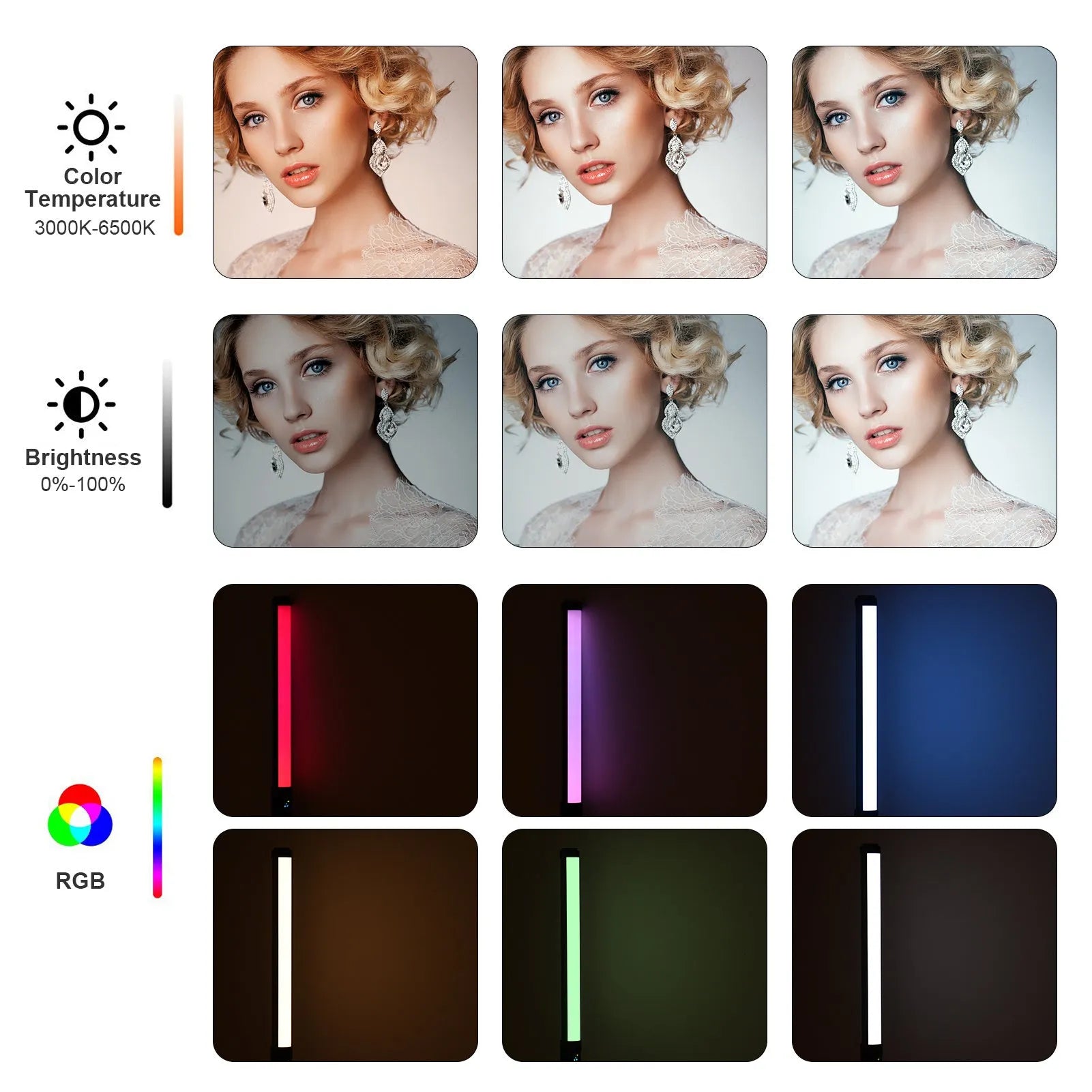 Dual colour temperature handheld LED photography light stick with 114 lamp beads, 200 lm, RGB modes, and 1/4 inch screw mount in use