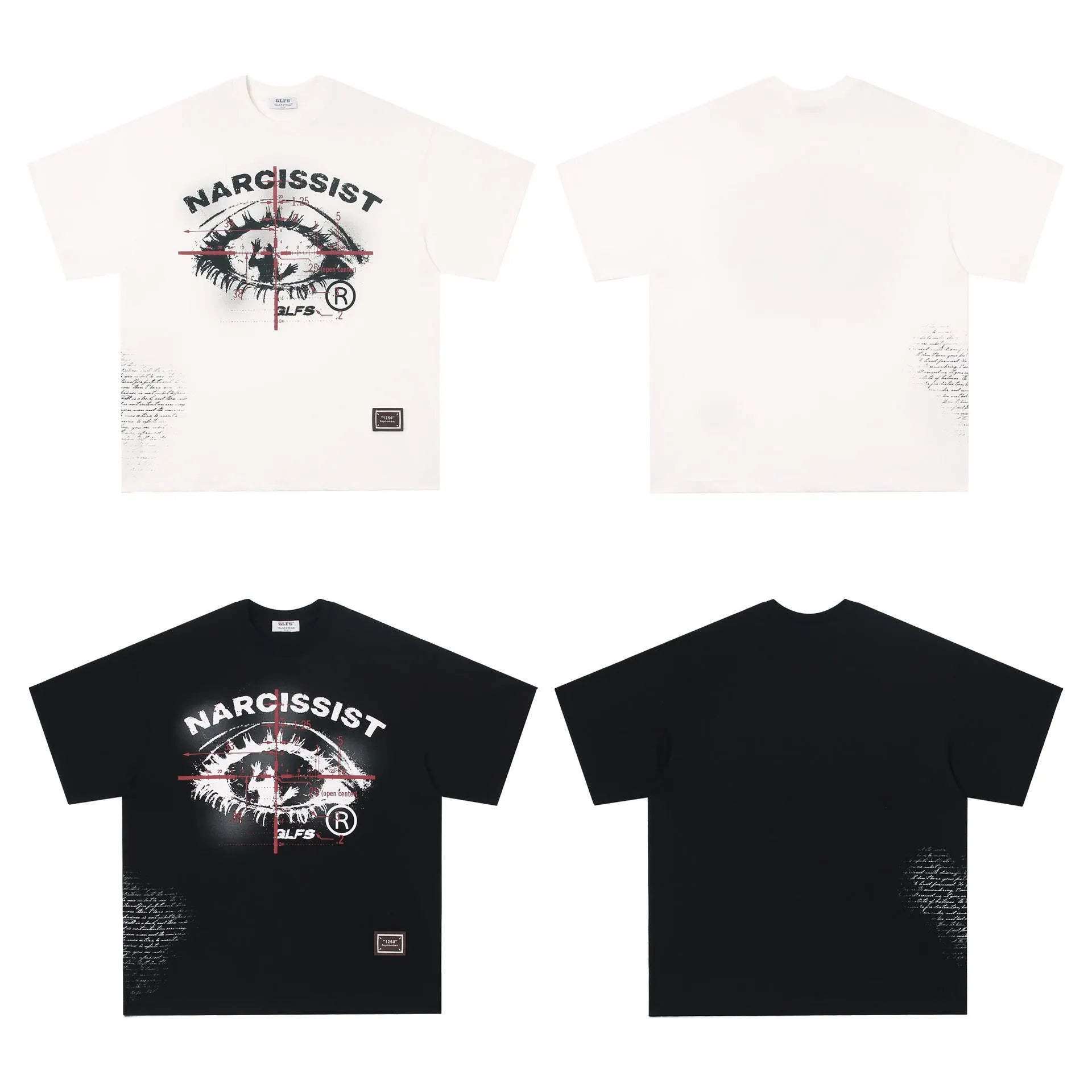 Retro black and white t-shirt with printed letter design on pure cotton fabric.