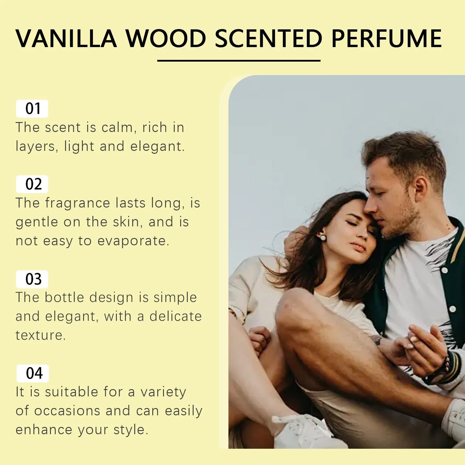 50ml perfume bottle with vanilla and musk fragrance for women and men