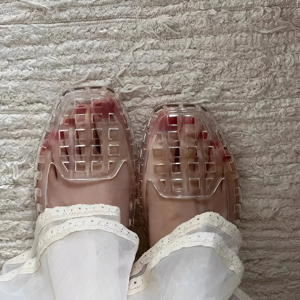 Gel square toe slippers in transparent colour with PVC sole for outdoor leisure, size 37