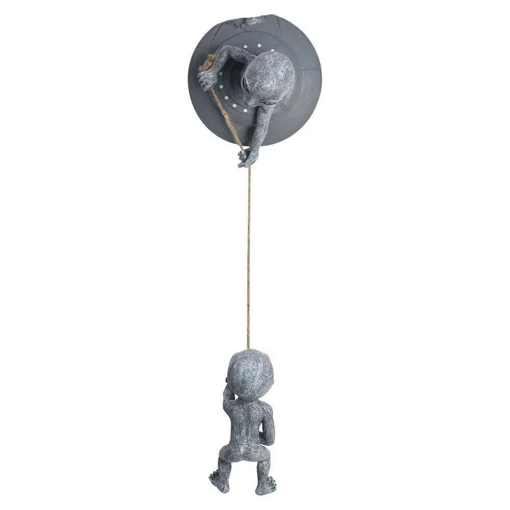 Grey resin carved alien tree pendant for outdoor courtyard decoration, 19x15x20cm