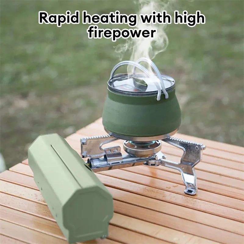 Portable folding camping gas stove 25 x 11 x 8 cm with adjustable control valve and anti-slip feet