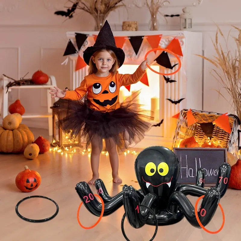 Halloween inflatable throwing toy with octopus ferrule design and target ring for ghost festival games