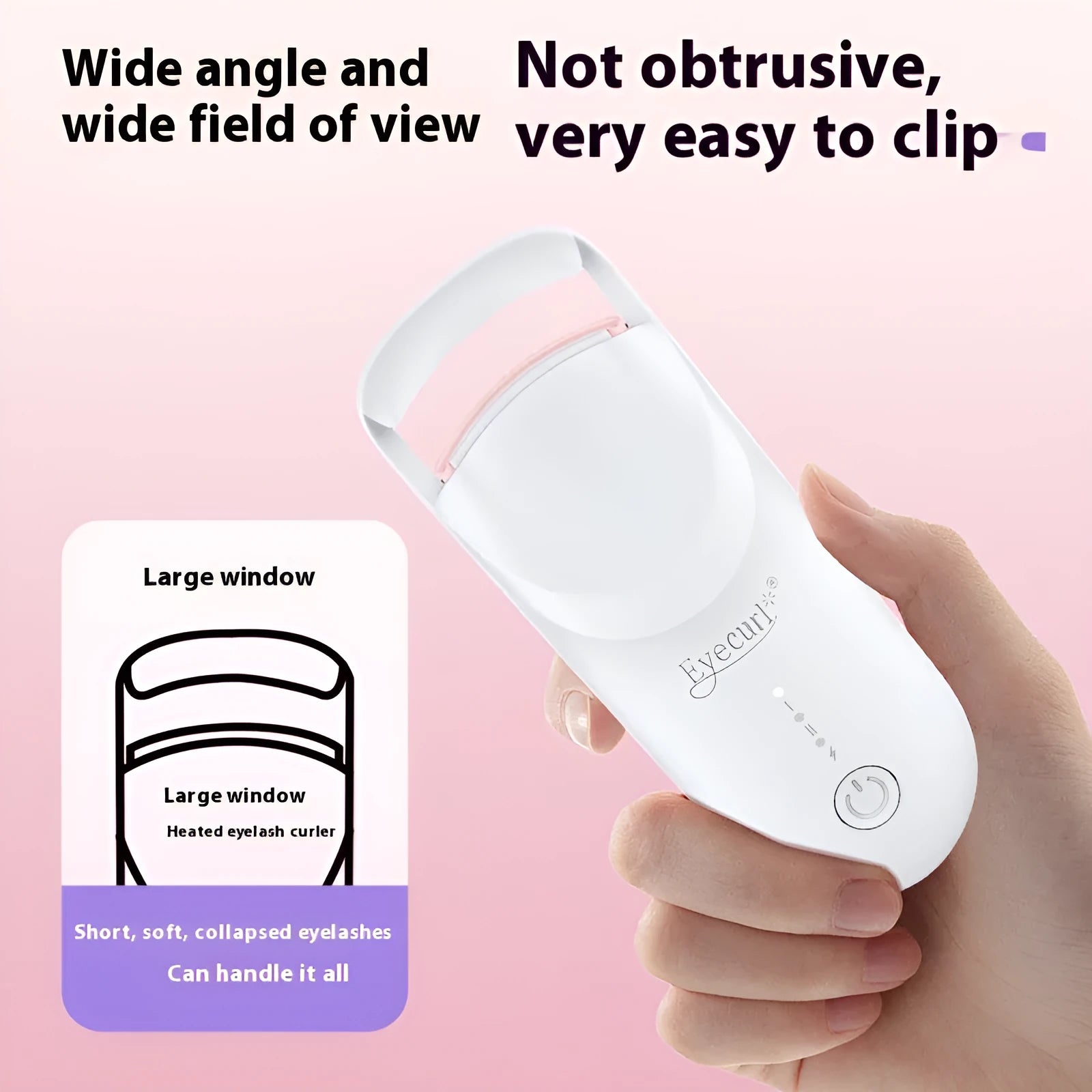 Electric heating eyelash curler with USB charging cable in choice of six colours including apricot, pink and white
