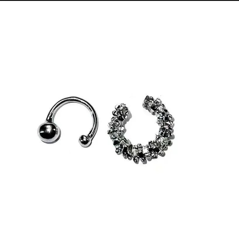 Frosty silver geometric ear clip earrings with irregular shapes