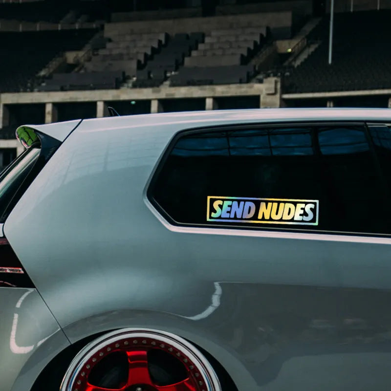Automotive reflective sticker with Send Nodes lettering 20 cm by 5 cm in three colour options