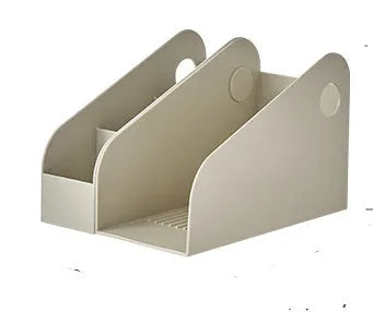 Desktop storage box with two compartments in milk coffee colour, dimensions 14.5x17x22cm