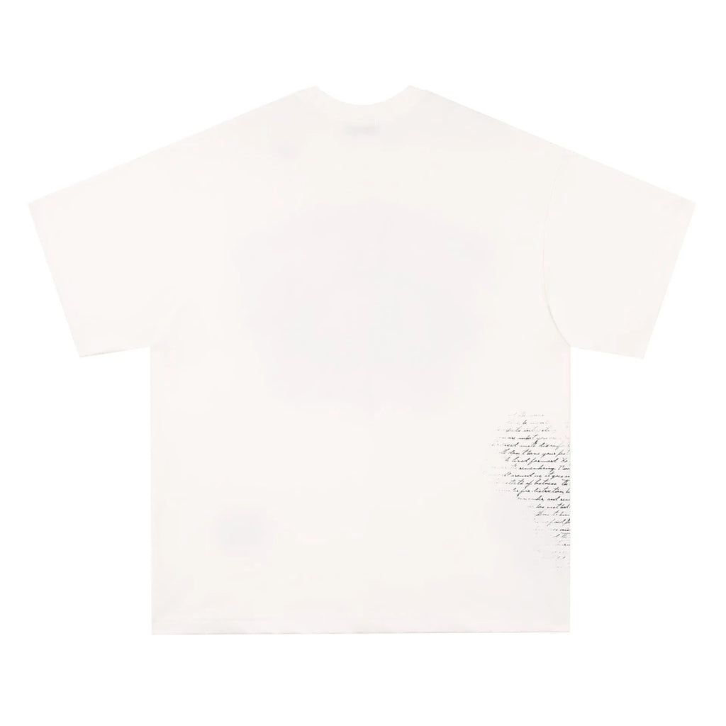 Retro black and white t-shirt with printed letter design on pure cotton fabric.