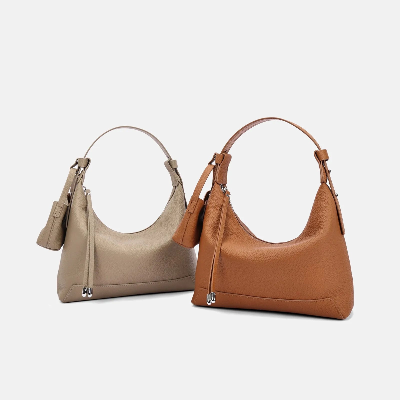 Soft genuine cowhide leather shoulder bag in urban simplicity style with visible sewing thread detailing