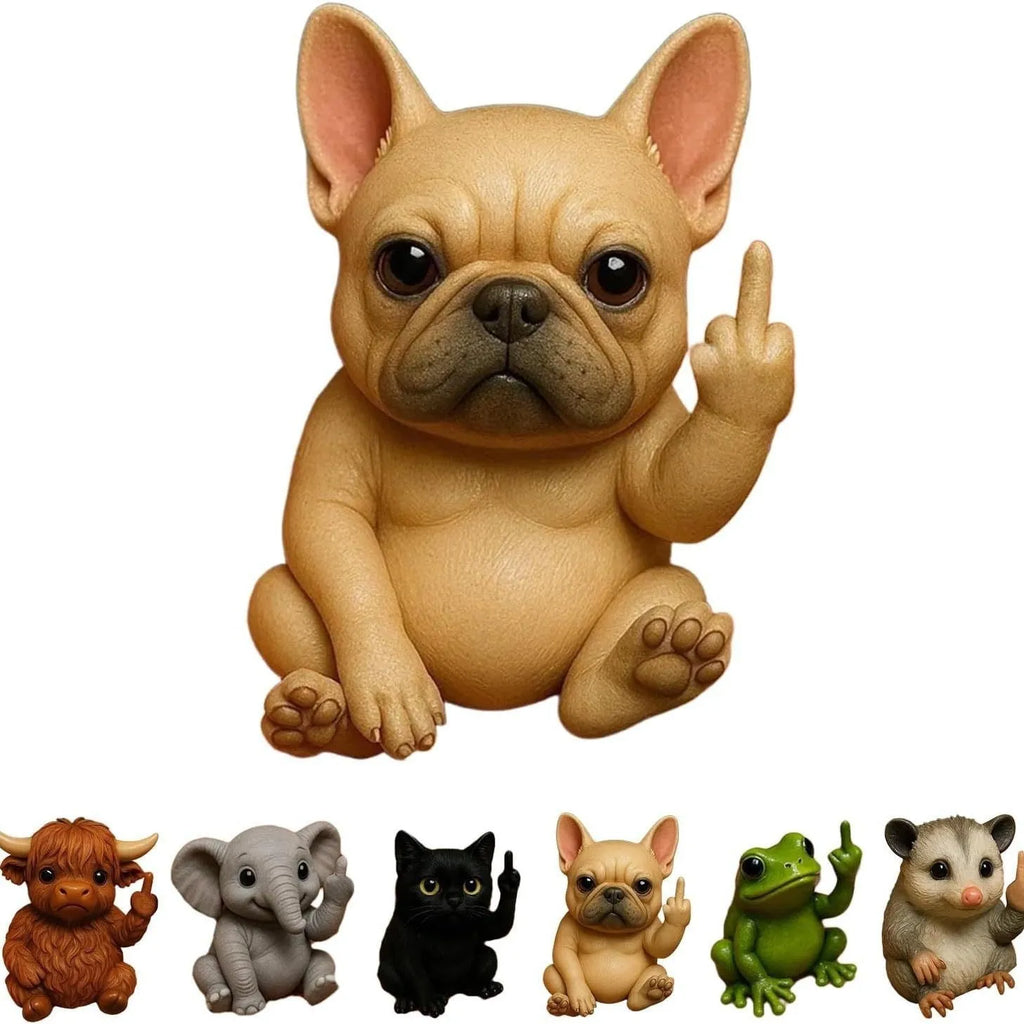 Mini resin and plastic animal middle finger doll ornament in choice of seven animal styles