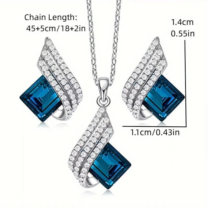 Women's electroplated alloy necklace and earrings set with glass detail and cross chain style