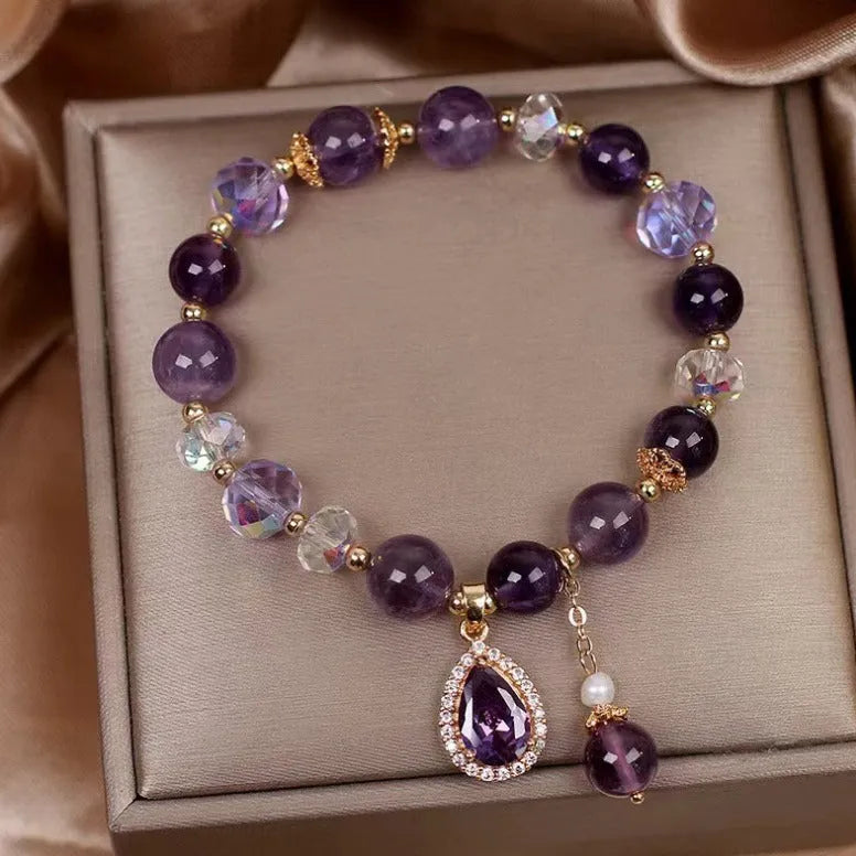 Purple natural amethyst bracelet for women with micro inlay crystal construction