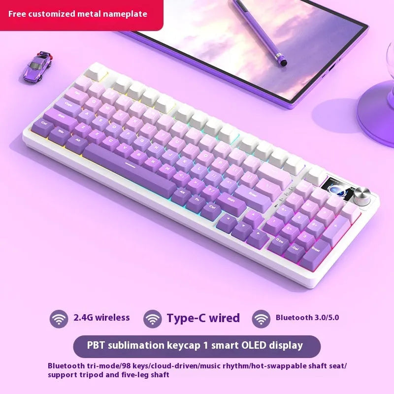 98-key wireless mechanical keyboard kit with display screen options and metal control knob