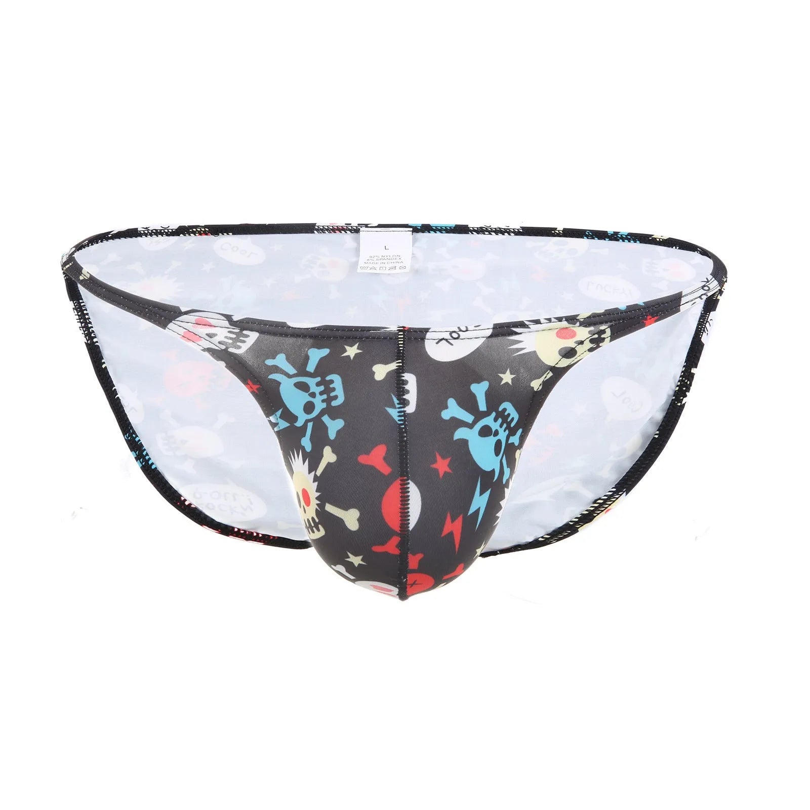 Men's Halloween skull print low waist briefs with 3D effect in black, pink, gray, blue