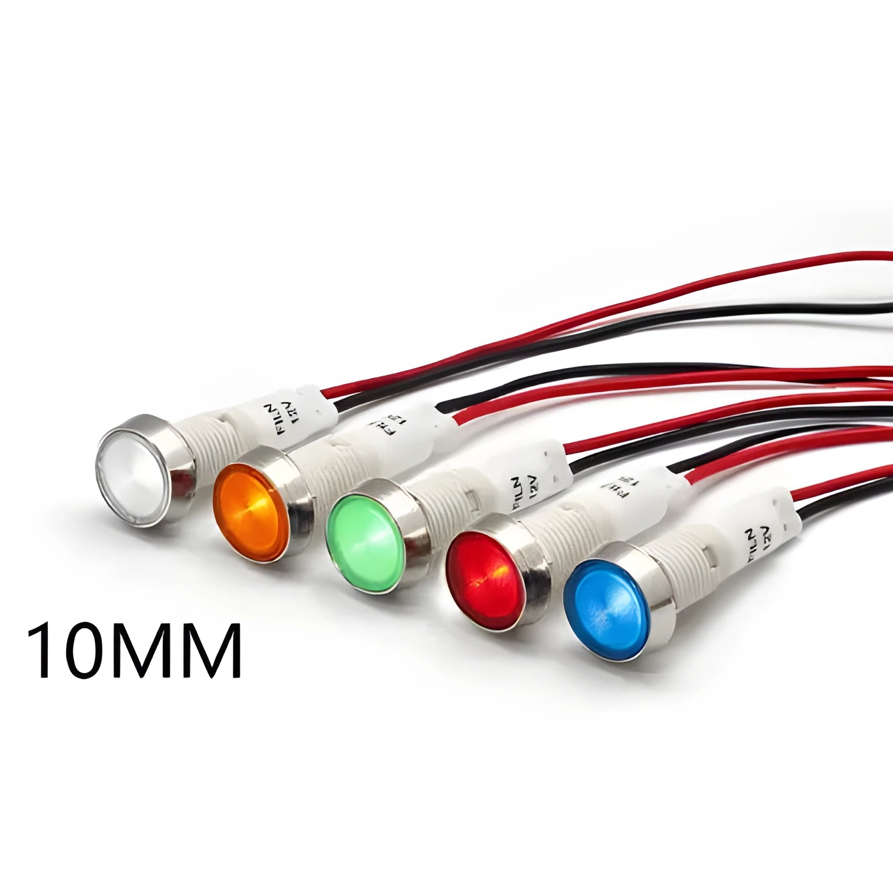 10mm stainless steel edge plastic indicator light with wire flat end metal connection in multiple colours