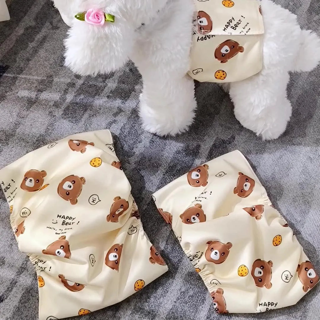 Reusable dog diaper belly band with cartoon paw print design, male dog sanitary pant, leakproof polyester with fastener tape