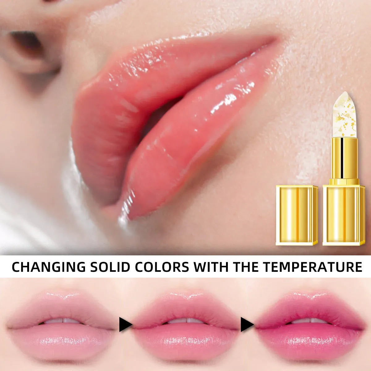 YB1001 warm colour-changing anti-smudge lipstick in gold case with 3.5g net content