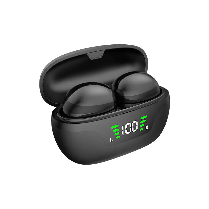 Super mini wireless Bluetooth-compatible headset in black with digital display screen