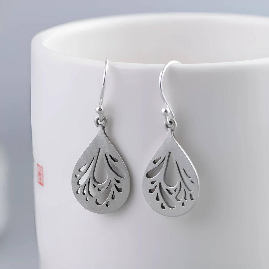 925 silver hollow water drop earrings for women, small drop shape in silver colour