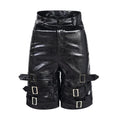 Black men's leather shorts with ring detail and cropped design