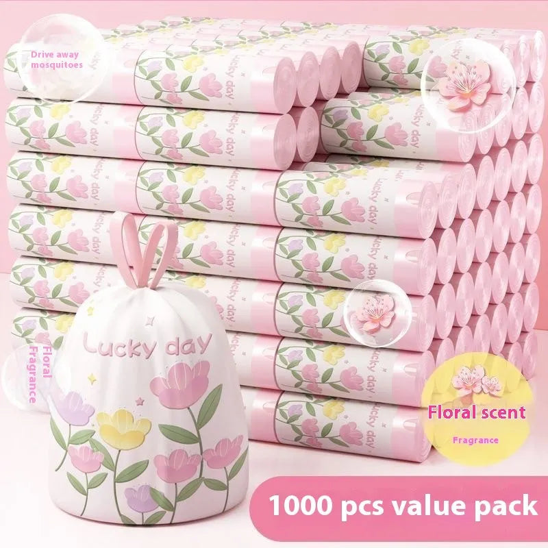 Pink degradable argy wormwood mosquito repellent garbage bags with drawstring closure