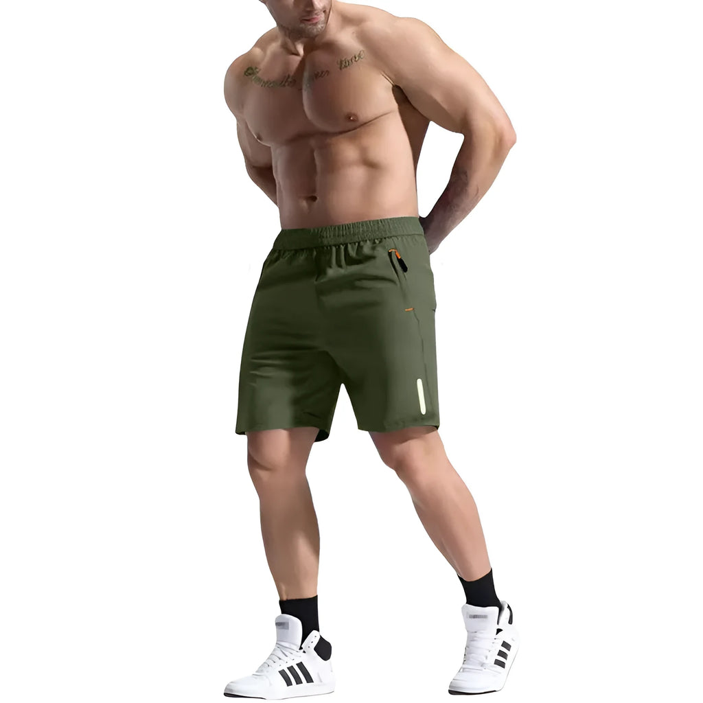 Men's grey sports shorts with an elastic drawstring waistband, made from a bamboo fibre blend.