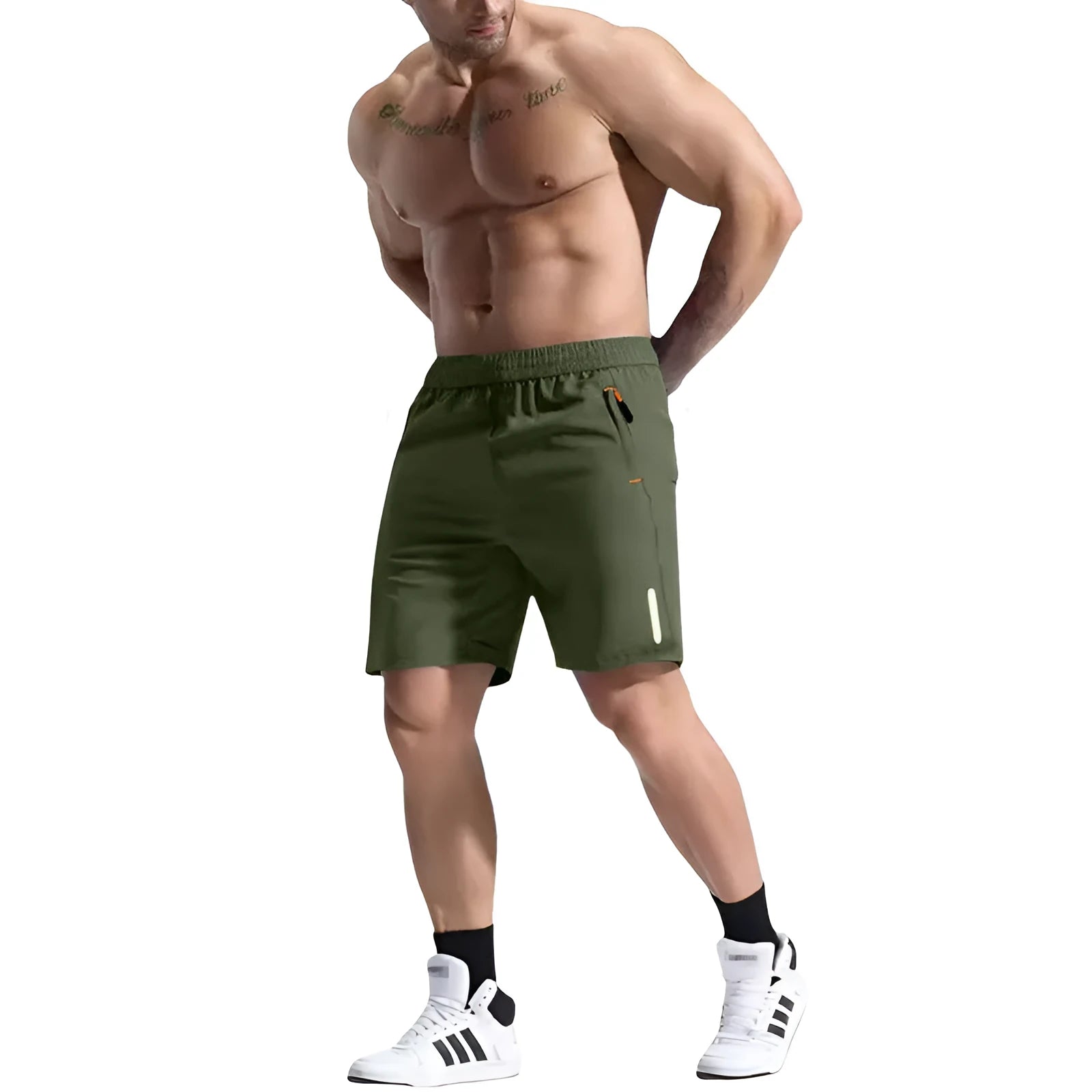 Men's grey sports shorts with an elastic drawstring waistband, made from a bamboo fibre blend.
