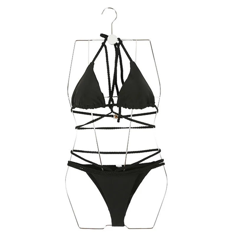 Black hot spring swimsuit bikini set nylon two-piece for women