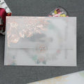 Sulfuric acid paper invitation card with bronzing matte varnish and gold stickers, 12.5x17.6 cm