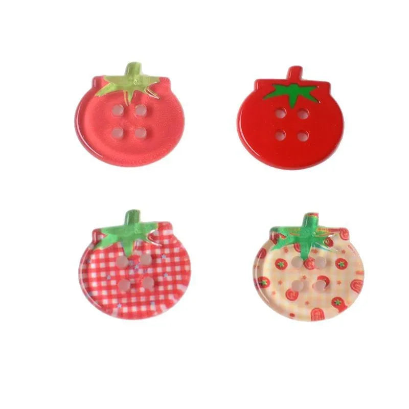 Tomato button ornament made of plastic or resin with printed pattern in medium size mixed colours