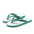 Men's rubber flip-flops with fish label design in black, blue, green, or red, showing non-slip sole.