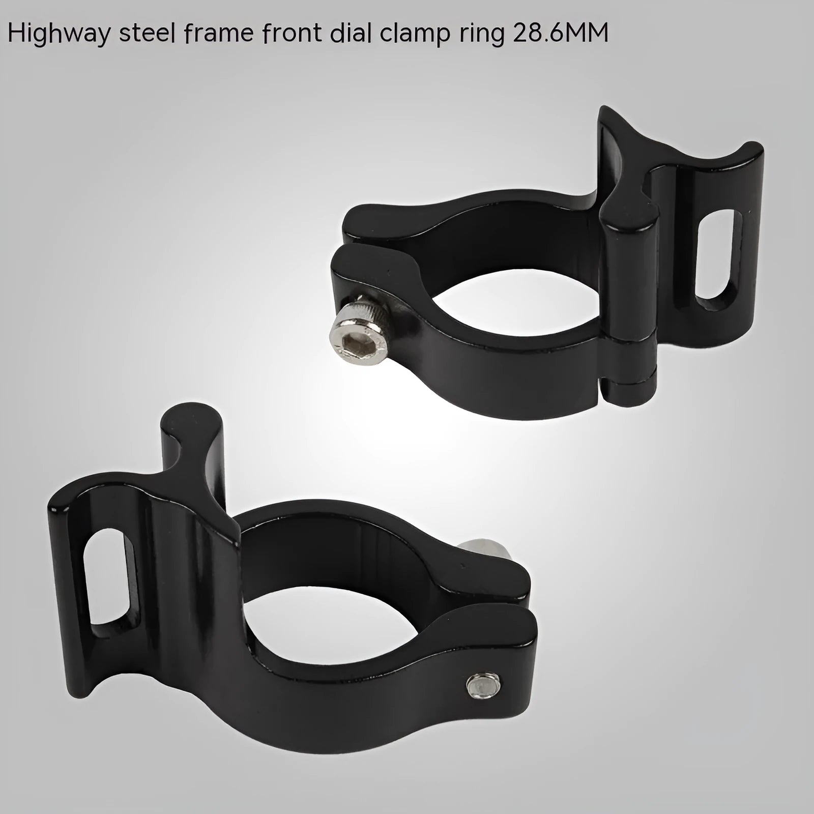 Black aluminium alloy vehicle clamp ring with a 28.6mm diameter for cable management.