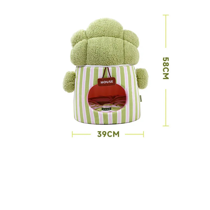 Cauliflower Tree Hole Nest three-dimensional enclosed small dog house cat house plush foam indoor green