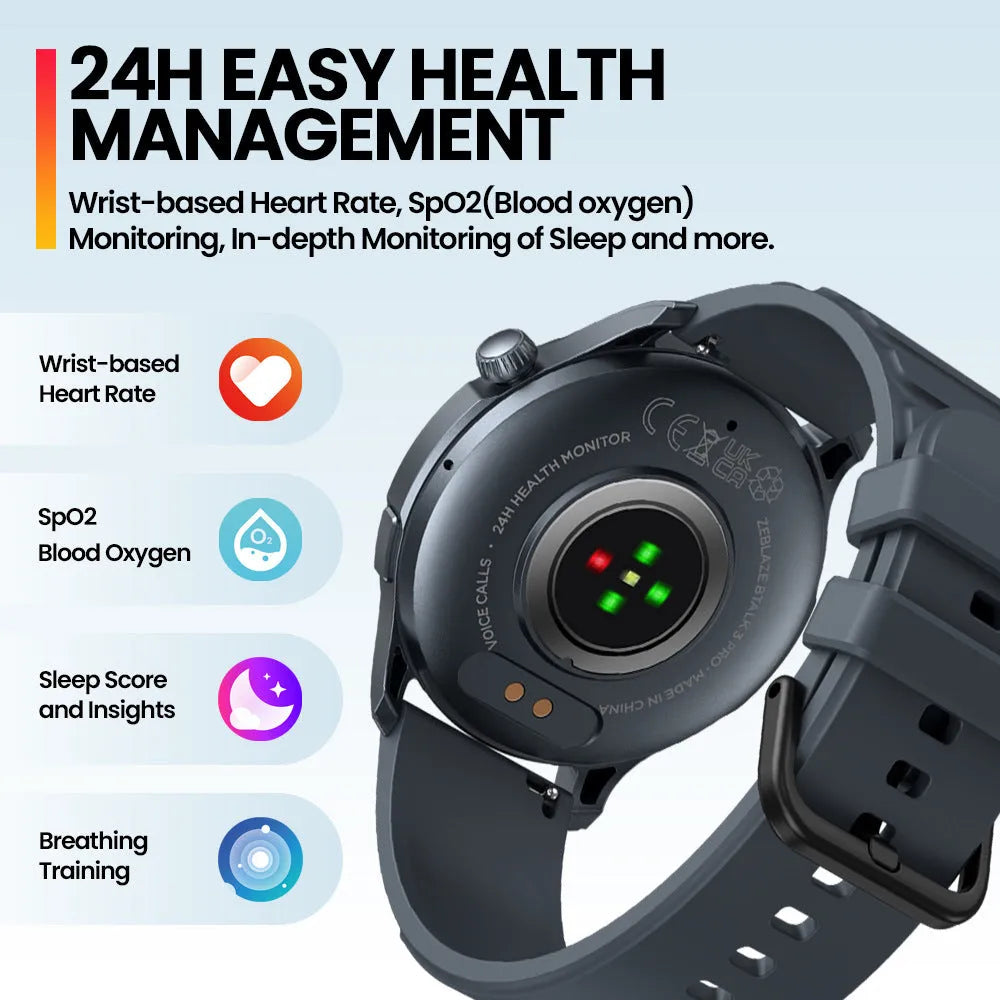 Smart watch with AMOLED display, Bluetooth calling, heart rate and blood oxygen sensors, available in pink gray blue