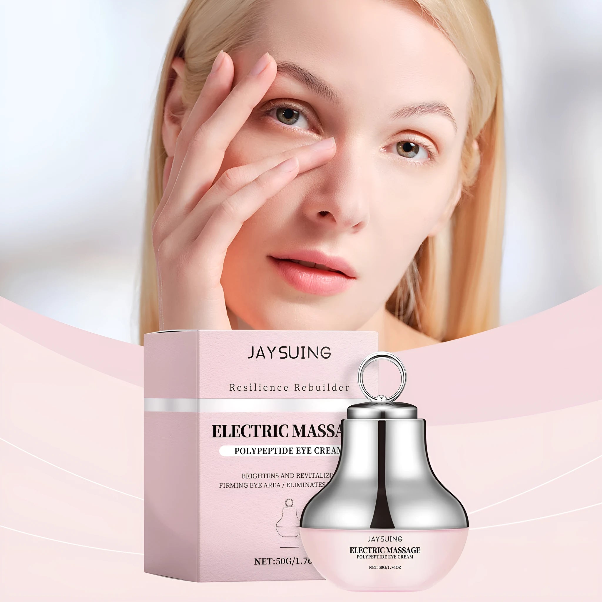 Electric firming eye cream 50g jar with massage stick, acetyl hexapeptide-8 and collagen formula