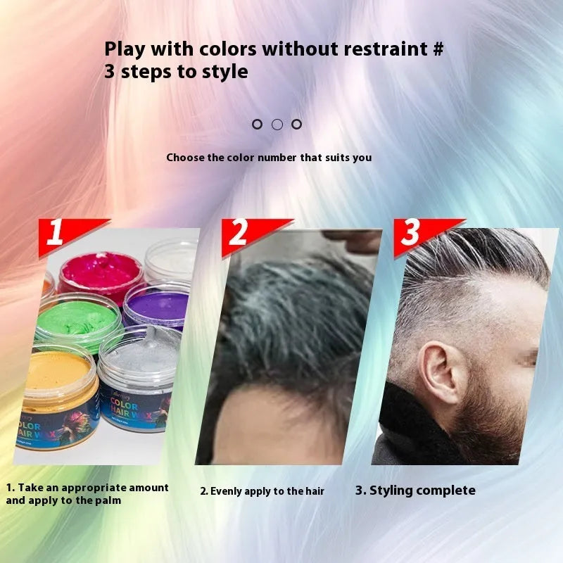 120g hair styling clay in nine colours including blue, green, purple, and rose red