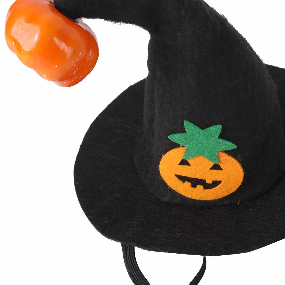 Pet cat Halloween pumpkin hat made of cloth with embossing, free size, in corner cap style