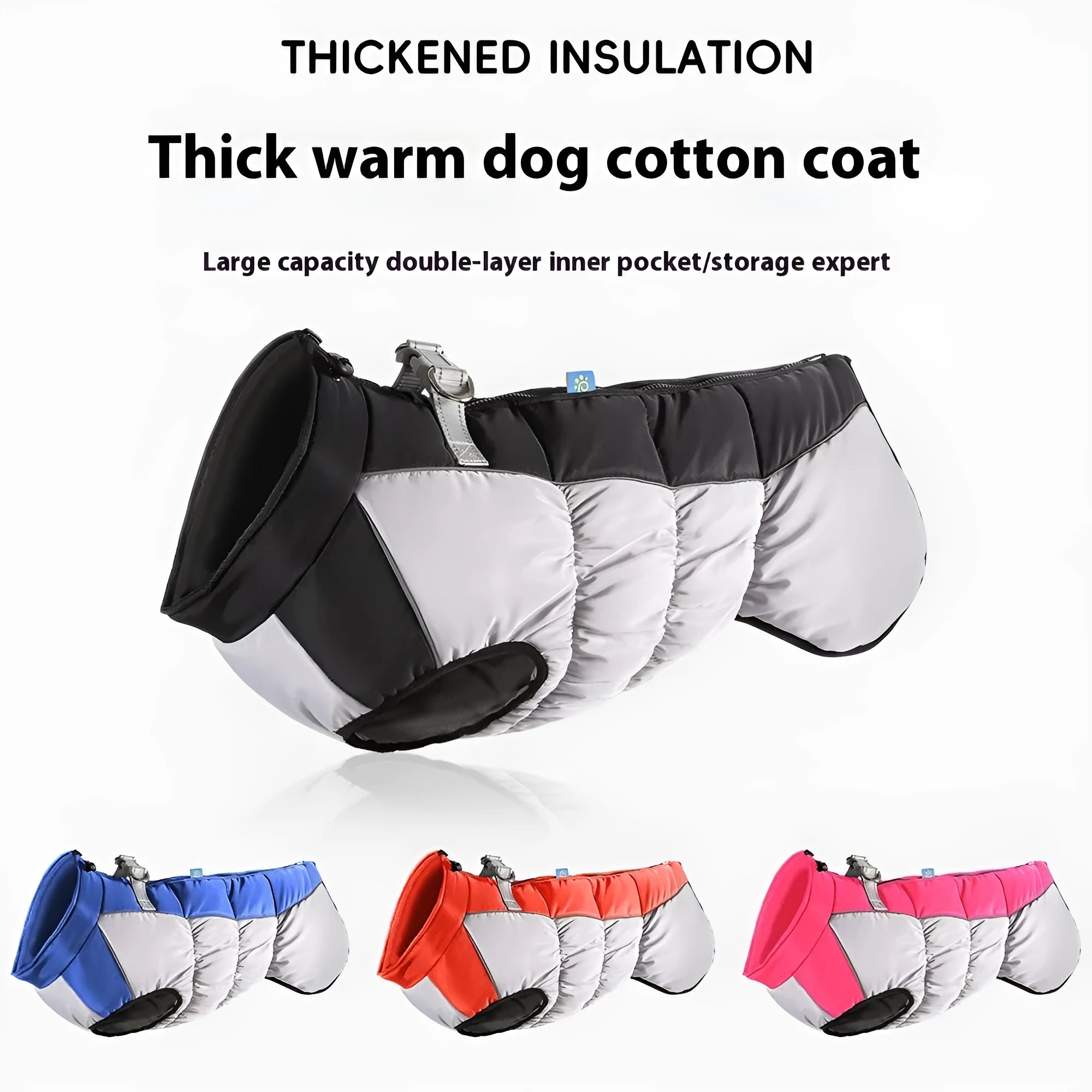 Reflective waterproof polar fleece pet winter coat for large dogs black XL size