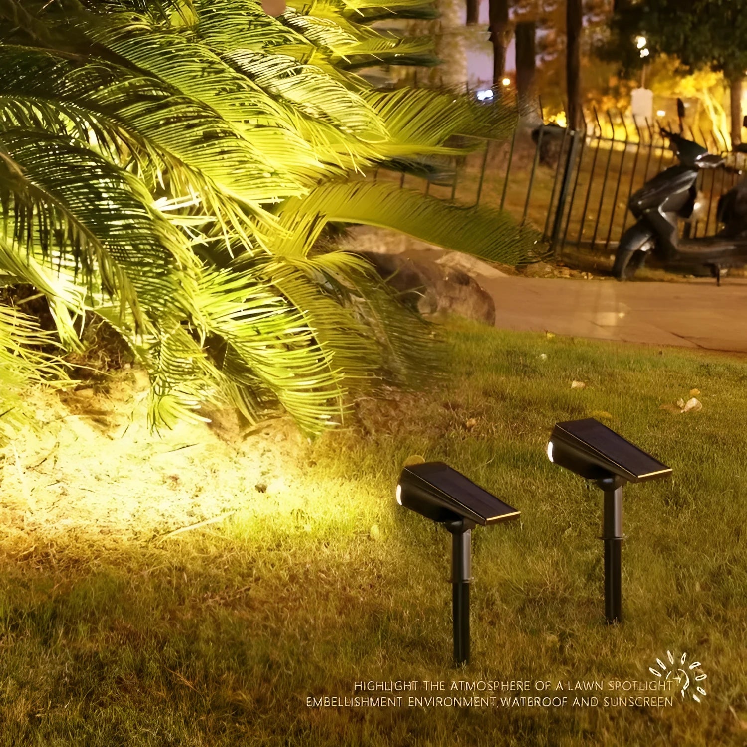 Solar spotlight with geometric abstract art design, available in 2LED or 7LED with white warm or colourful light
